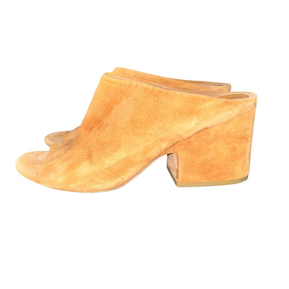 Vince Petra Mules Women's Size 6.5 M Tan Suede Open Toe Slip On Heel Shoes